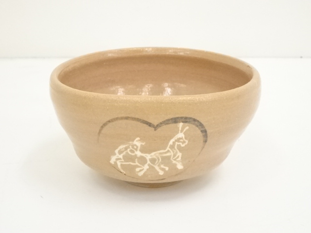 茶道具　桃山窯　林英二造　赤織部　数茶碗　９客　共箱　V　6116C 道具 ] - 道具 桃山窯造 赤織部団扇馬茶碗（共箱） | ネットショップ圭